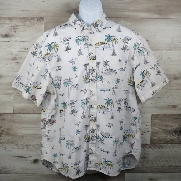 Old Navy* Men's Short Sleeve Button Down Curved Hem Pocket‎ Hawaiian Shirt~ XXL - Picture 1 of 10